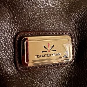 Isaac Mizrahi Brown Leather Bag with Gold Accent 15wx9 1/2tx4D, 20” w strap